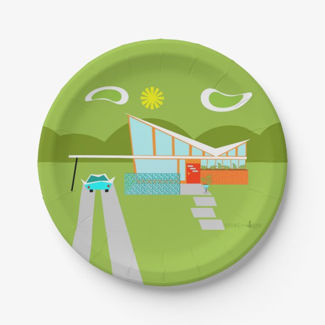 Plato De Papel Placas de papel de la casa retra del Palm Springs (Anverso)