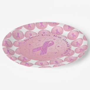 Plato De Papel Placas de papel de la cinta del rosa del cáncer d