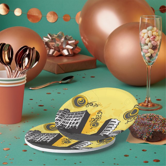 Plato De Papel Placas de papel de la escena urbana (Subido por el creador)