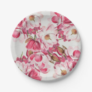Plato De Papel Placas de papel de la magnolia rosada