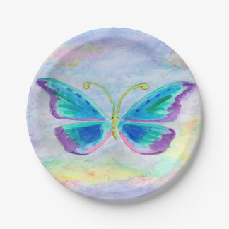 Plato De Papel Placas de papel de la mariposa azul, púrpura y