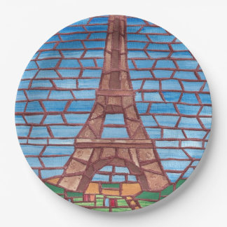 Plato De Papel Placas de papel de la Torre Eiffel con pintura mos