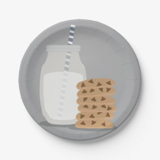 Plato De Papel Placas de papel de leche y galletas azules moderna