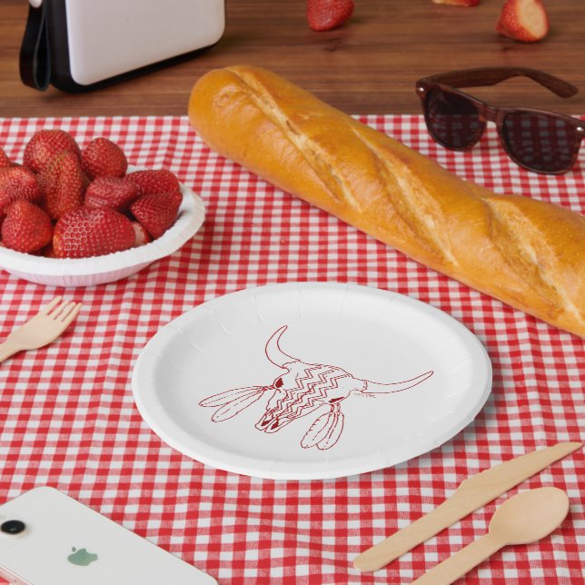 Plato De Papel Placas de papel de línea de Búfalo Fantasma Rojo (Picnic)