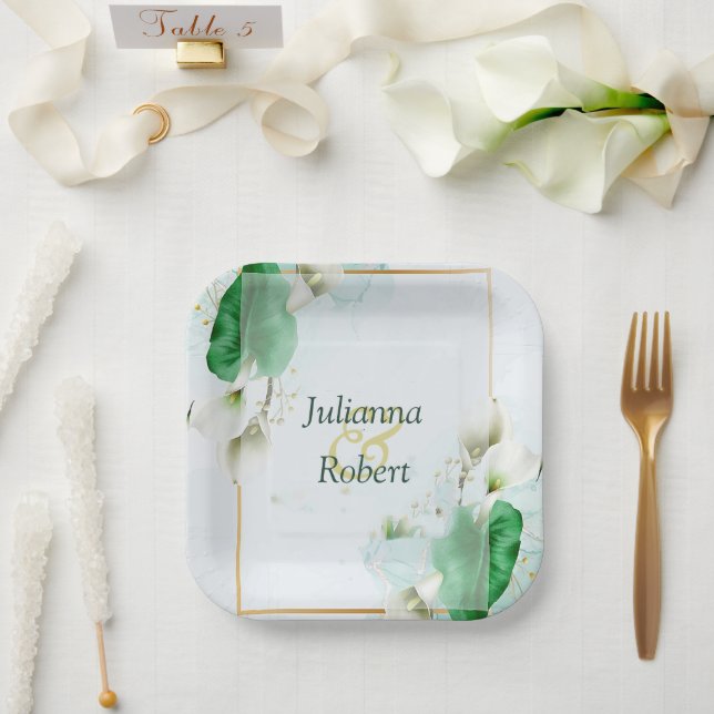 Plato De Papel Placas de papel de liras blancas (Boda)