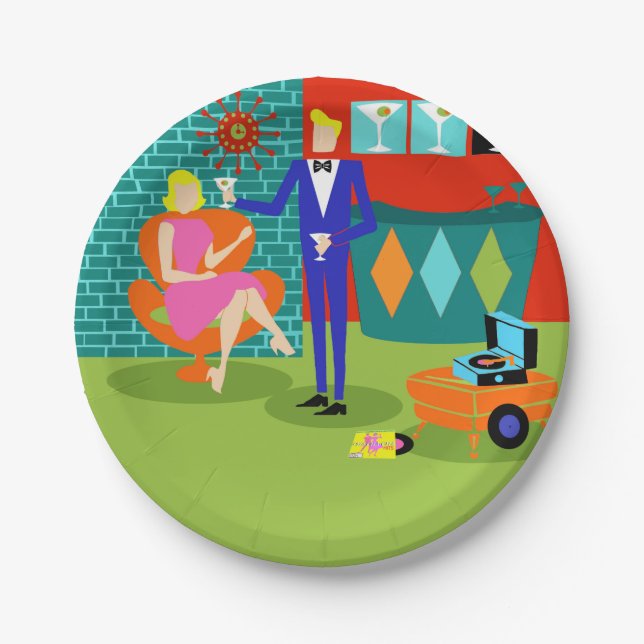 Plato De Papel Placas de papel de los pares retros de Martini (Anverso)