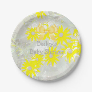 Plato De Papel Placas de papel de margarita gris y amarillo bonit