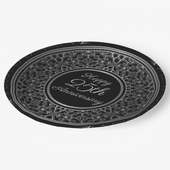 Plato De Papel Placas de papel de Medallón Plateado 25 años (Angular)