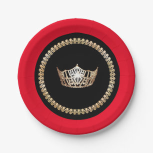 Plato De Papel Placas de papel de Miss América Red Gold Crown 7"