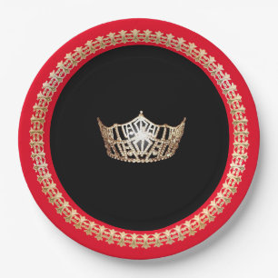 Plato De Papel Placas de papel de Miss América Red Gold Crown 9"