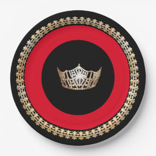 Plato De Papel Placas de papel de Miss América Red Gold Crown 9"