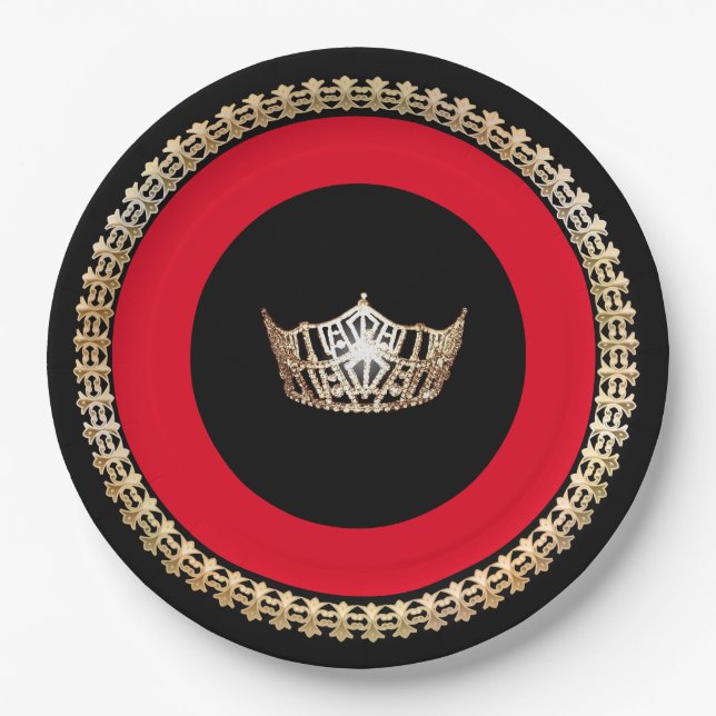 Plato De Papel Placas de papel de Miss América Red Gold Crown 9" (Anverso)