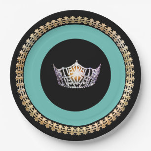 Plato De Papel Placas de papel de Miss América Turquesa Crown 9"