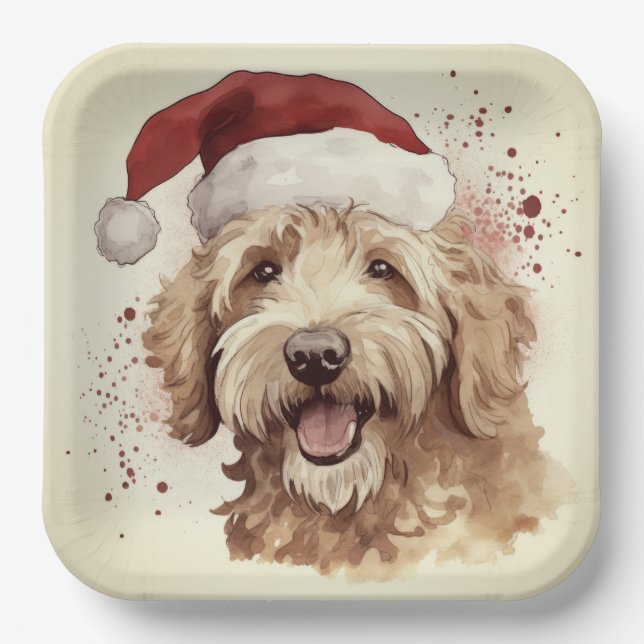 Plato De Papel placas de papel de navidades con goldendoodle (Anverso)