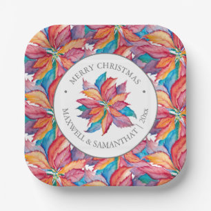 Plato De Papel Placas de papel de Navidades cuadrados Poinsettia 