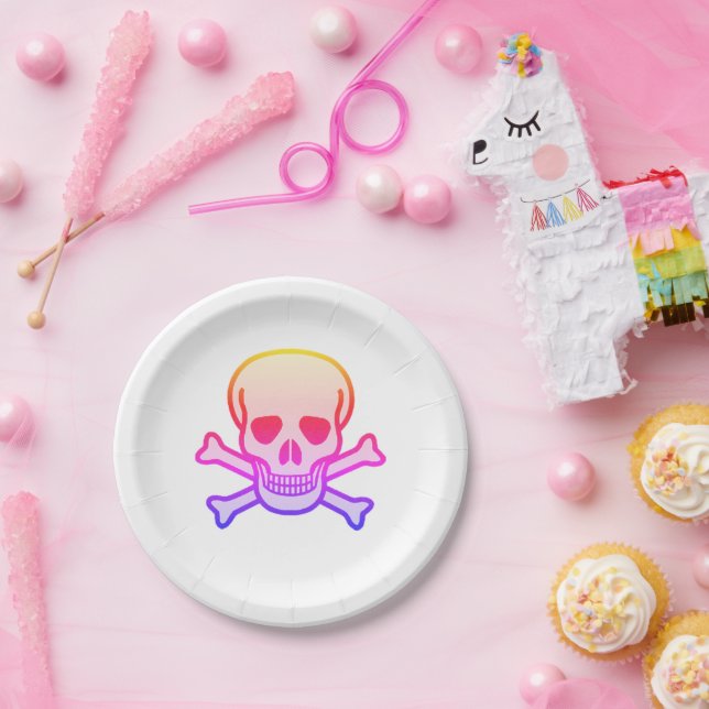 Plato De Papel Placas de papel de Neon Skull rosa (Fiesta)