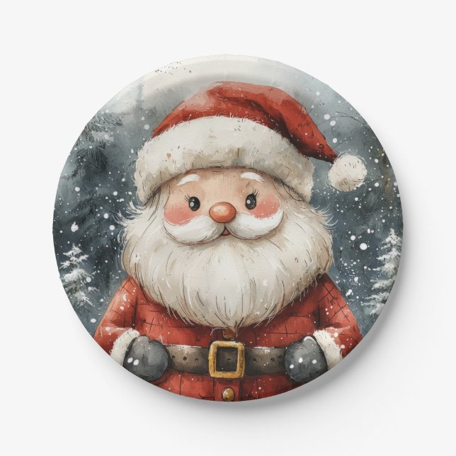 Plato De Papel Placas de papel de nieve de Santa Claus (Anverso)