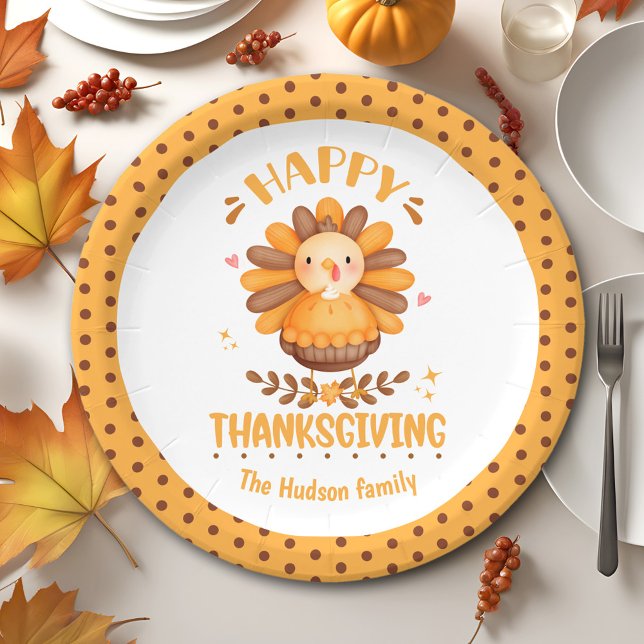 Plato De Papel Placas de papel de nombre de familia Feliz Día de  (Happy Thanksgiving Personalized Paper Plates)