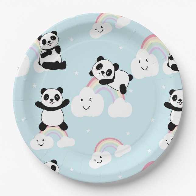 Plato De Papel Placas de papel de panda arco iris (Anverso)