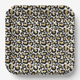 Plato De Papel Placas de papel de papel de leopardo dorado, blanc