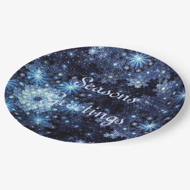 Plato De Papel Placas de papel de patrón de copos de nieve azul W (Angular)