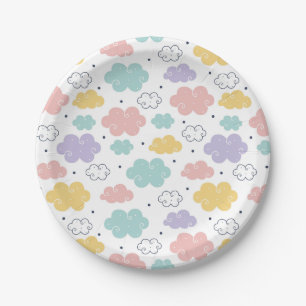 Plato De Papel Placas de papel de patrón de nube Pastel Kawaii