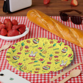 Plato De Papel Placas de papel de patrón de pascua amarillo brill