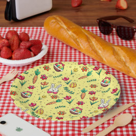 Plato De Papel Placas de papel de patrón de pascua amarillo claro