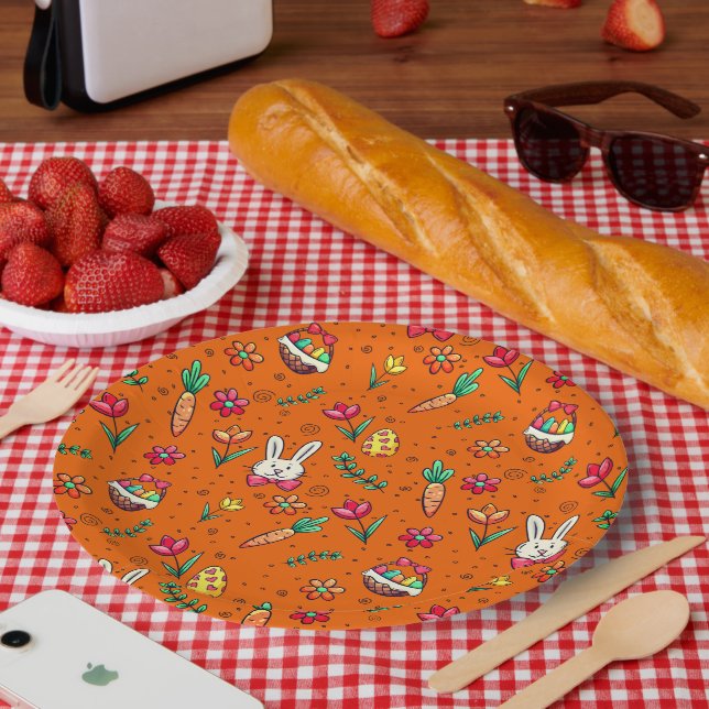 Plato De Papel Placas de papel de patrón de pascua Naranja españo (Picnic)