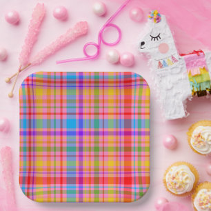 Plato De Papel Placas de papel de patrón retro con traza rosa ca