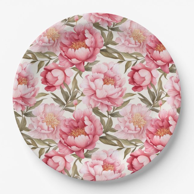 Plato De Papel Placas de papel de peones rosados (Anverso)