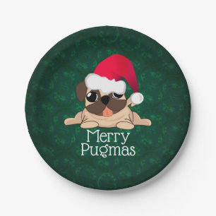 Plato De Papel Placas de papel de perro de pug de navidades de 7"