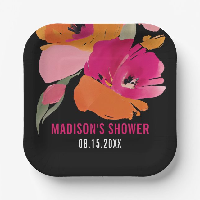 Plato De Papel Placas de papel de Personalizable floral abstracta (Anverso)