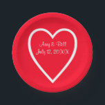 Plato De Papel Placas de papel de Personalizado de Boda blanco ro<br><div class="desc">¡Te encantará nuestro Corazón Rojo y Blanco! Perfecto para su Boda,  compromiso o ducha nupcial.</div>