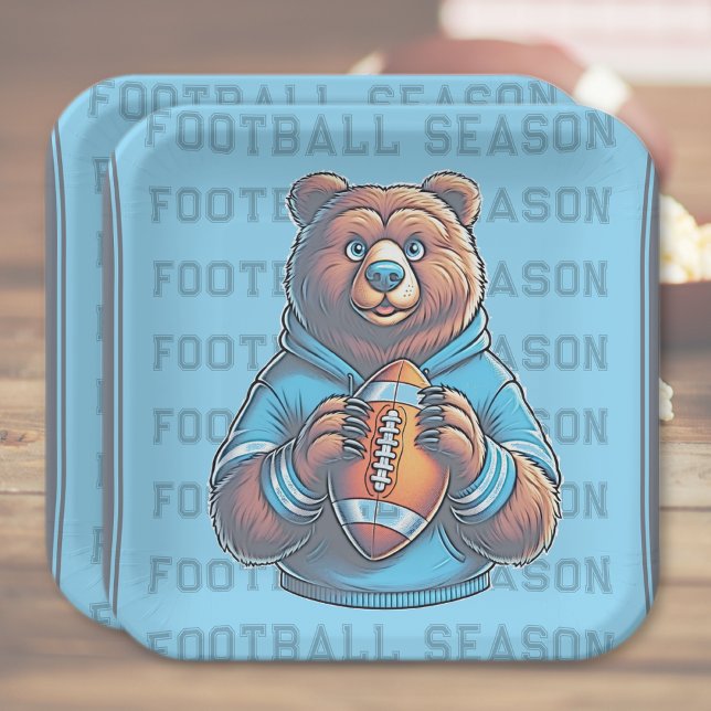 Plato De Papel Placas de papel de Personalizado de Oso Azul (Blue Custom Football Paper Plates)