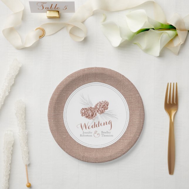 Plato De Papel Placas de papel de pintura de pino de invierno mar (Boda)