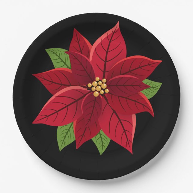 Plato De Papel Placas de papel de Poinsettia para navidades (Anverso)