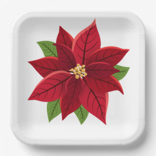 Plato De Papel Placas de papel de Poinsettia para navidades