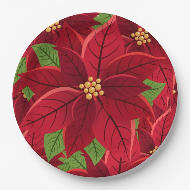 Plato De Papel Placas de papel de Poinsettia para navidades (Anverso)