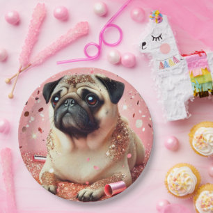 Plato De Papel ¡Placas de papel de pug rosado!