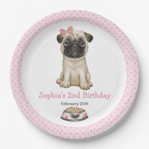 Plato De Papel Placas de papel de pug rosado para una niña pequeñ