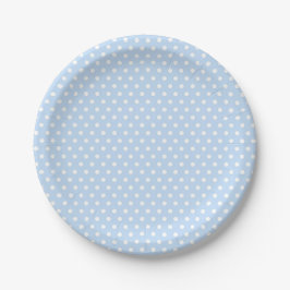 Plato De Papel Placas de papel de punto de polka blanco azul