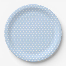 Plato De Papel Placas de papel de punto de polka blanco azul