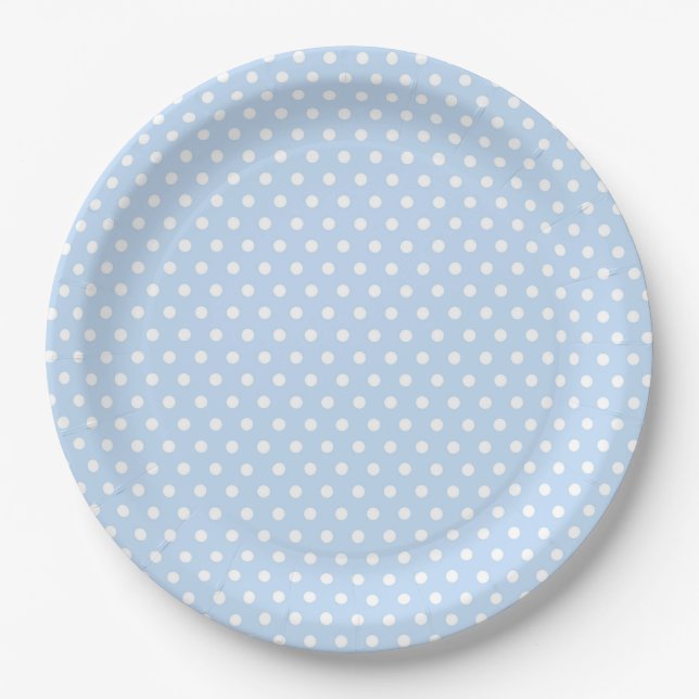 Plato De Papel Placas de papel de punto de polka blanco azul (Anverso)