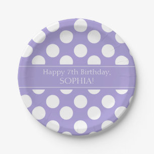Plato De Papel Placas de papel de punto de polka morado y blanco
