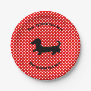 Plato De Papel Placas de papel de puntos rojos y blancos de polka