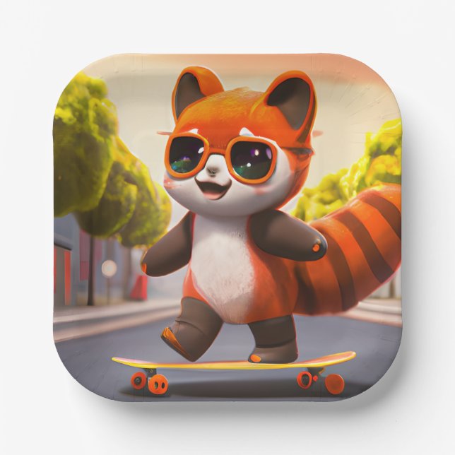 Plato De Papel Placas de papel de Red Panda Rides (Anverso)