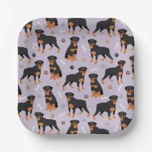 Plato De Papel Placas de papel de rottweiler para perros y huesos