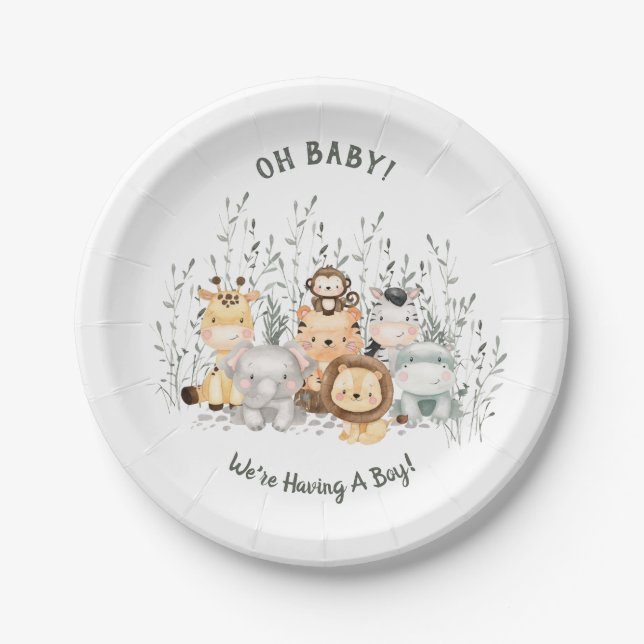 Plato De Papel Placas de papel de Safari Animals Baby Shower (Anverso)