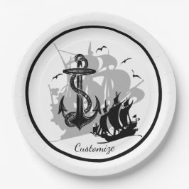 Plato De Papel Placas de papel de silueta negra para barcos pirat